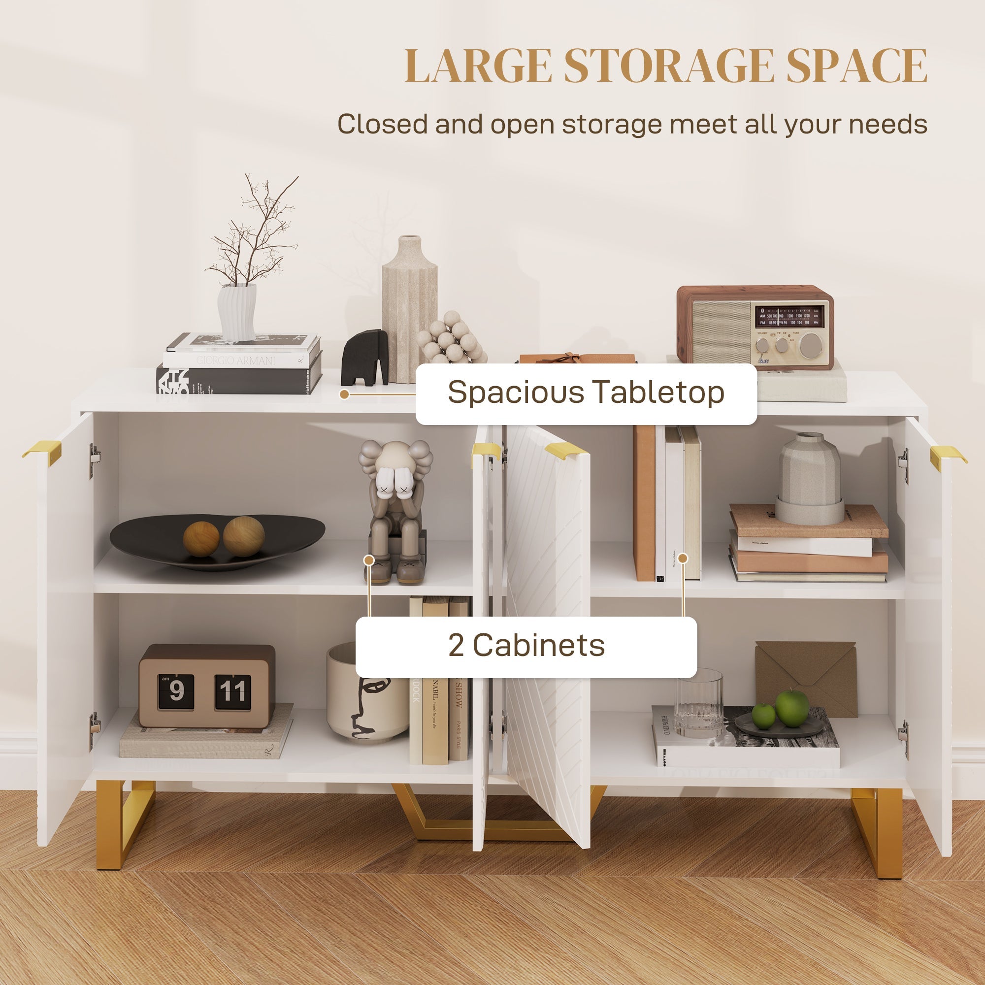 HOMCOM Sideboard Buffet Cabinet with Adjustable Shelves, Living Room Cabinet, TV Cabinet for 65 Inch TV, White 