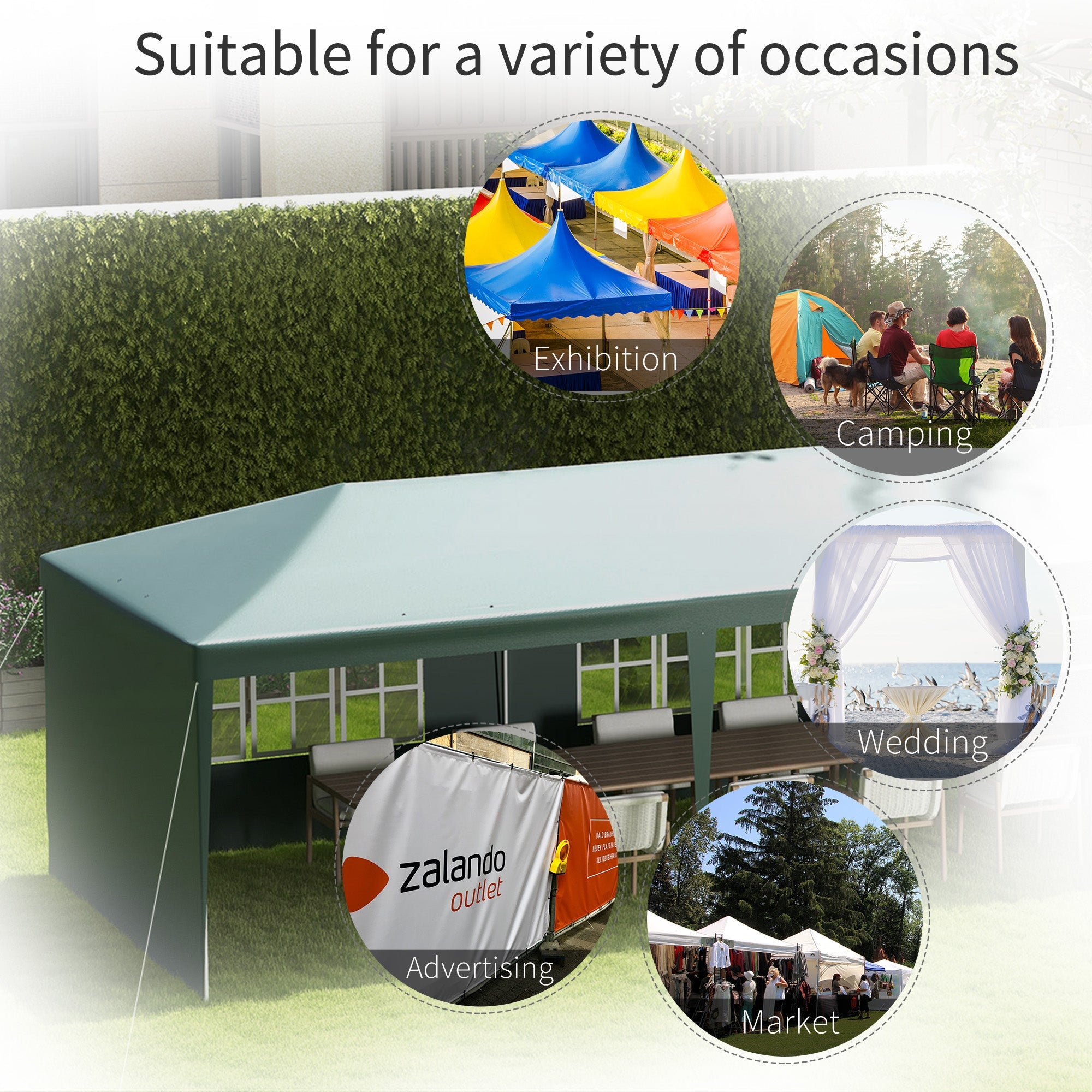 Outsunny 10' x 29' Canopy Tent, Party Tent with Sidewalls and Large Transparent Windows for Garden, Backyard, Outdoor, Green 