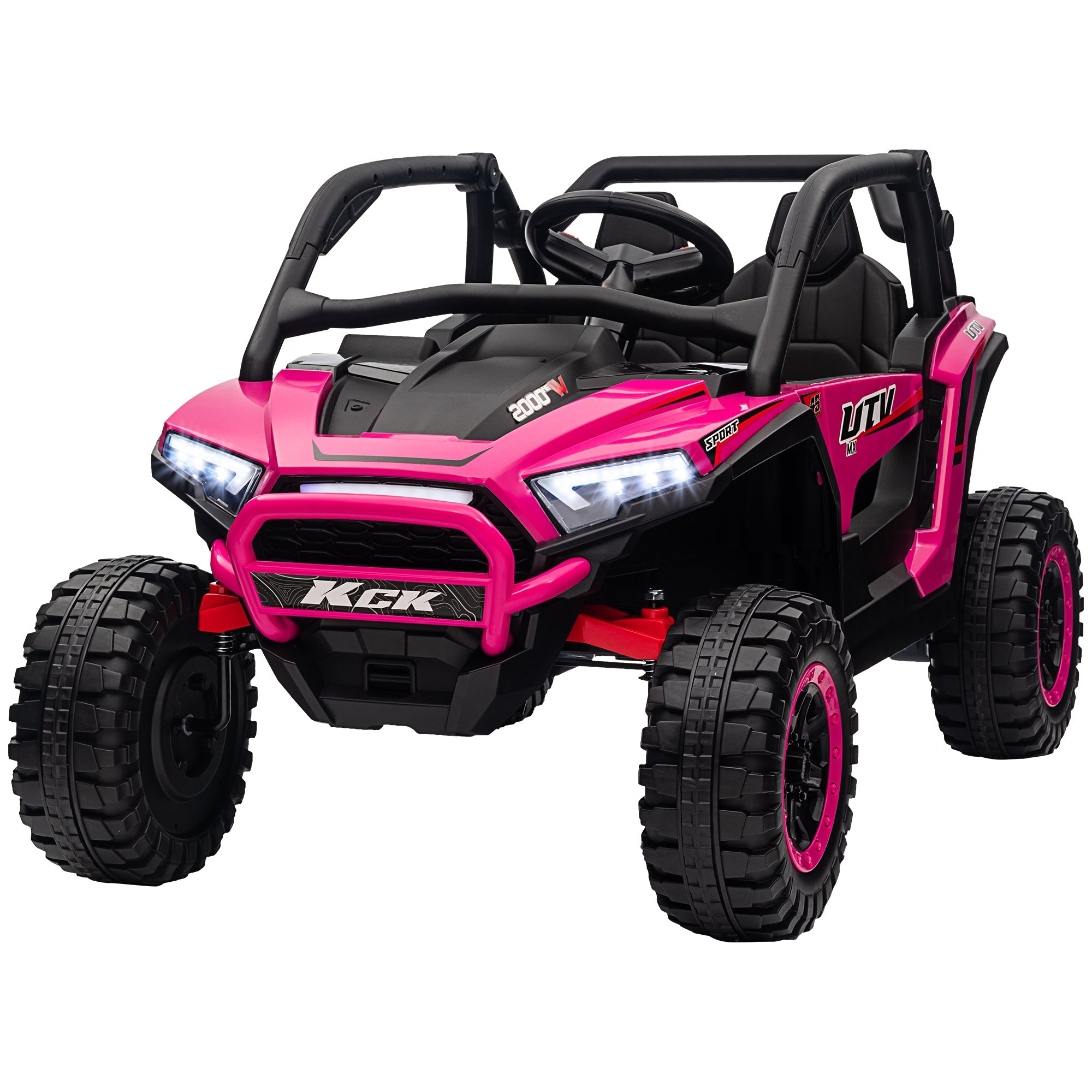 Qaba 2 Seater 24V 7AH Ride on Truck, Electric Car for Kids w/ Spring Suspension, Remote Lights, Horn, Music, Pink 
