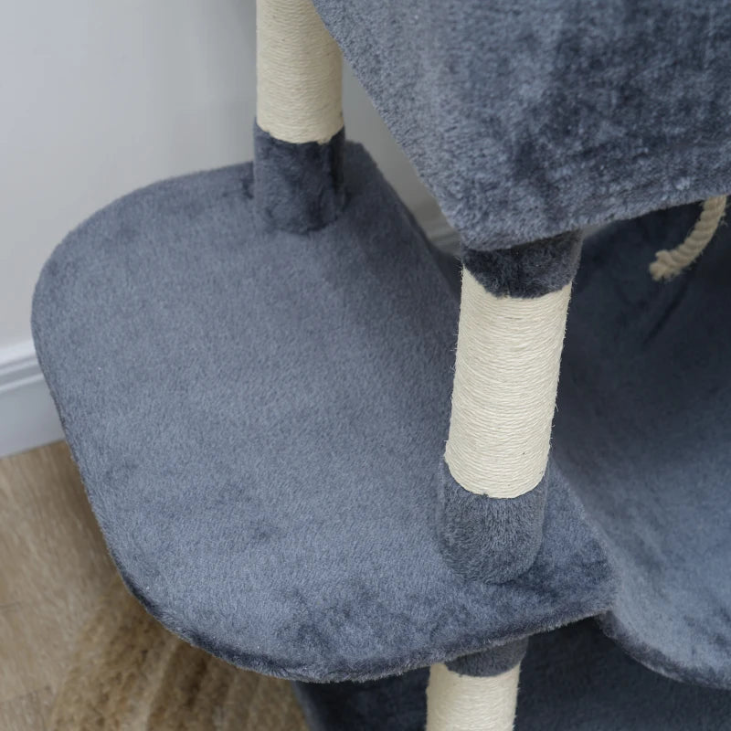 81" Large Cat Tree w/ Scratching Posts, Condos, Beds, Hammocks, Jumping Platforms, Toy Balls, Rope Cat Toy, Dark Grey