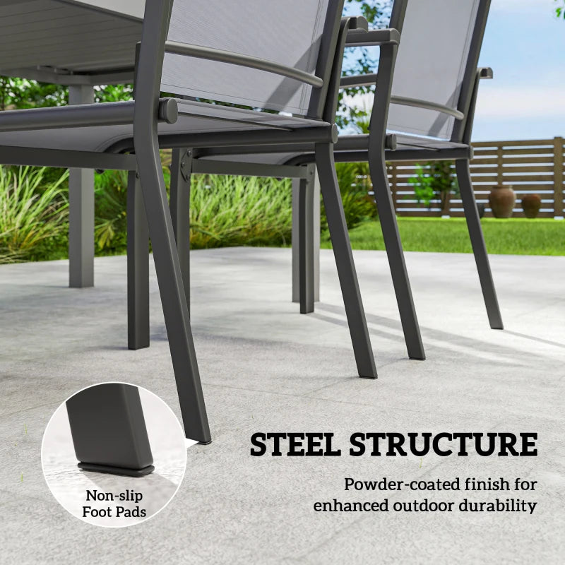 Stackable Patio Chairs Set of 4, Outdoor Dining Chairs with All Weather Breathable Mesh and Armrests, Grey