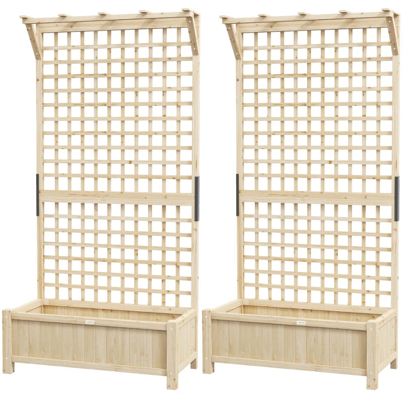 Wood Planter with Trellis for Vine Climbing, Raised Garden Bed, Privacy Screen for Backyard, Patio, Deck, Natural Wood
