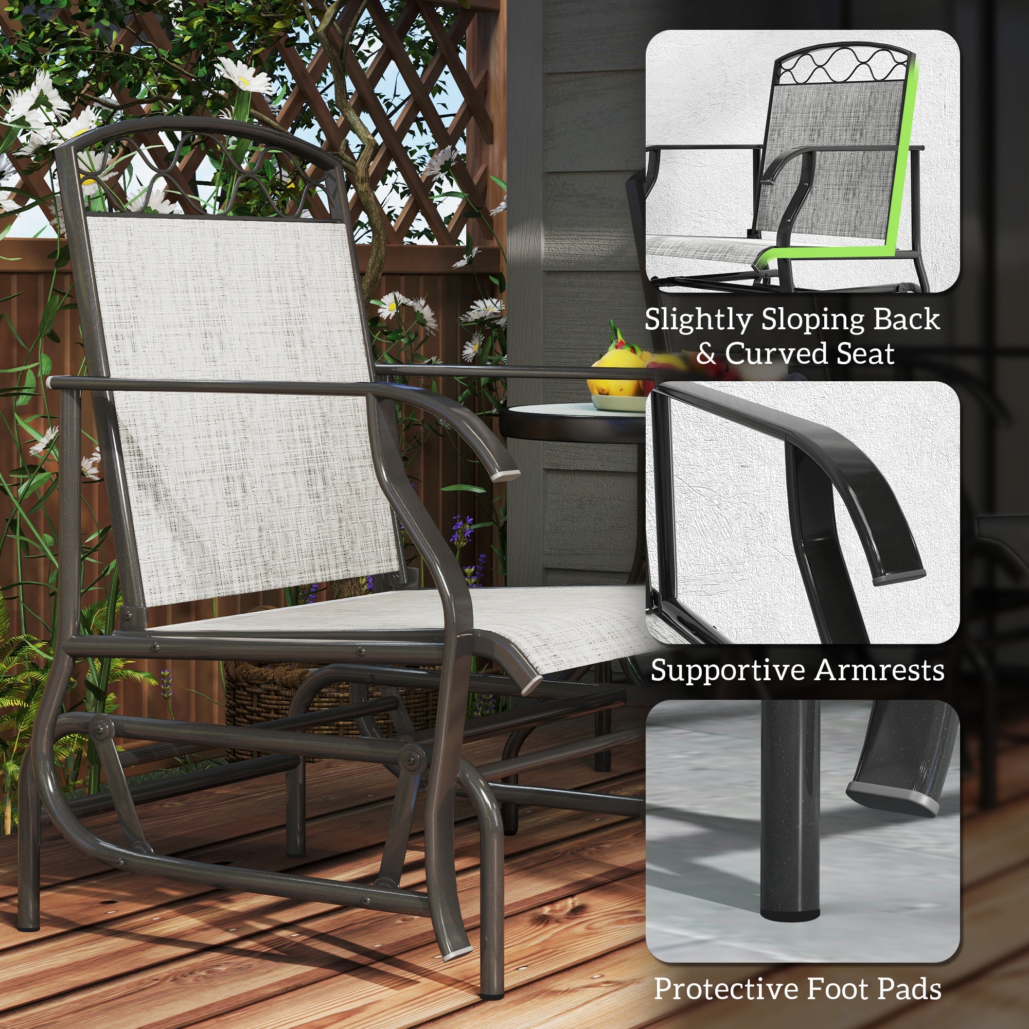 Outsunny Outdoor Glider Chair Set of 2, Patio Swing Chair with Thickened Breathable Mesh Seat, High Back, Steel Frame, Grey 