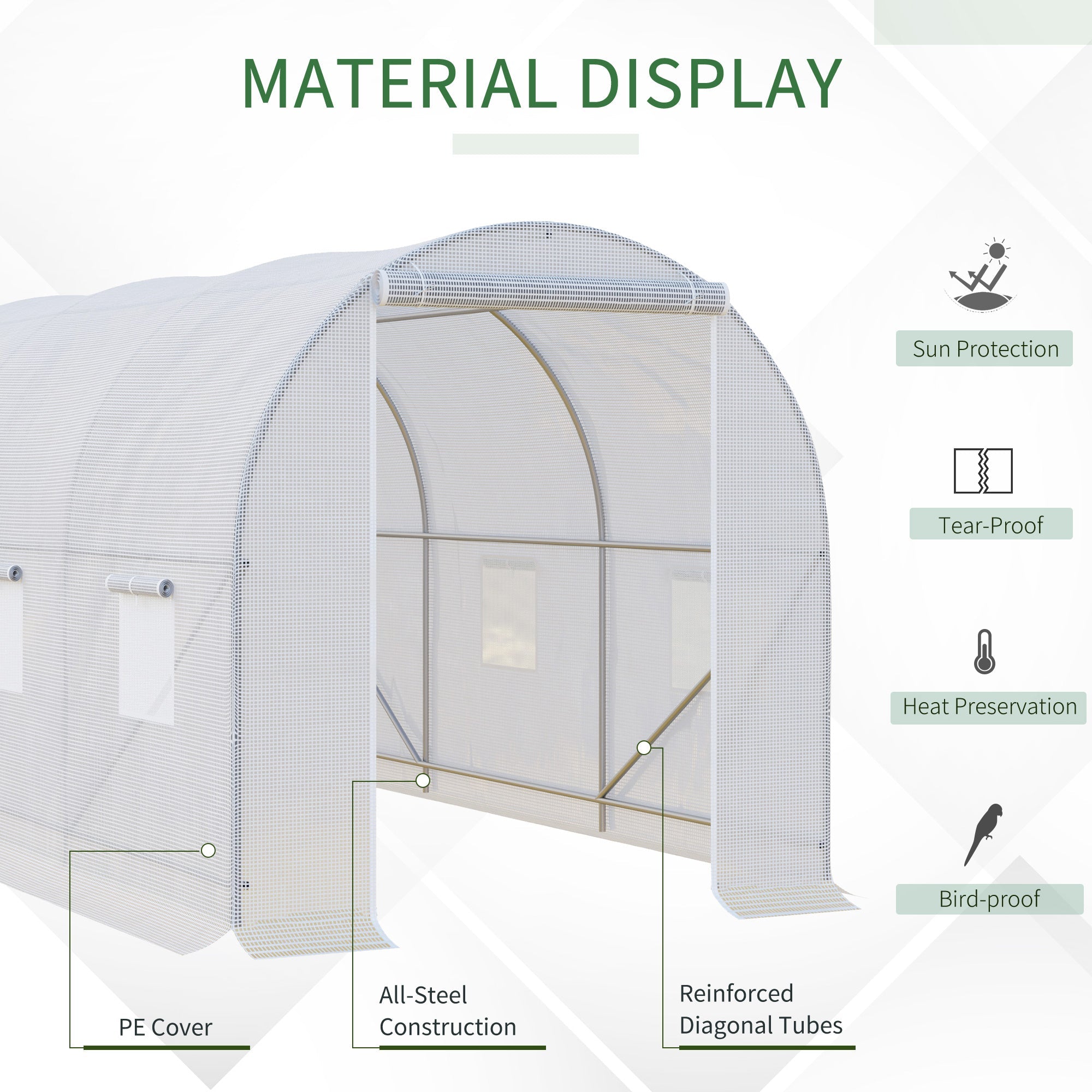 Outsunny Portable Walk-in Grow Shelter: 11.5x6.6x6.6ft with Door and Ventilation Window for Garden Plant Growing, White 