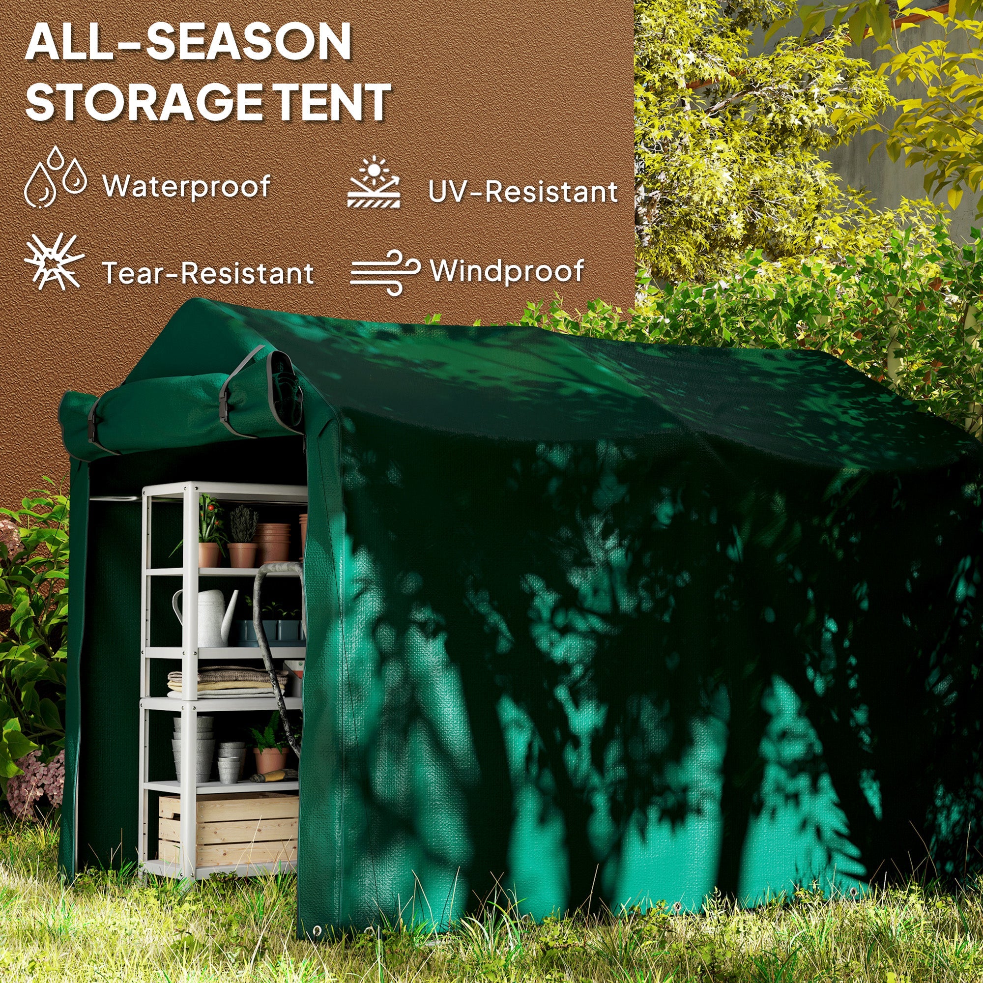 Outsunny Outdoor Storage Shed, UV Resistant Bike Tent with Roll-up Zipper Door, Portable Shed for Bike, Motorcycle, Dark Green 