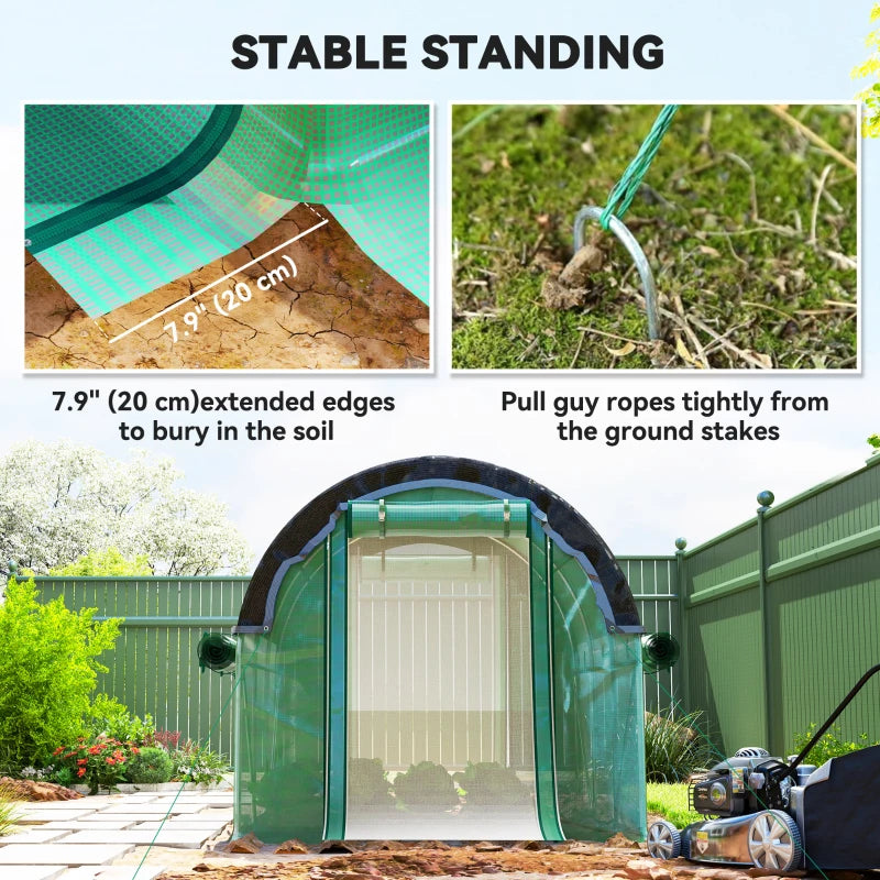 Walk-in Tunnel Greenhouse, Plant Hot House with Sunshade Net, Roll-up Mesh Sidewalls, 2 Doors, 6.6' x 10' x 6.5' , Green