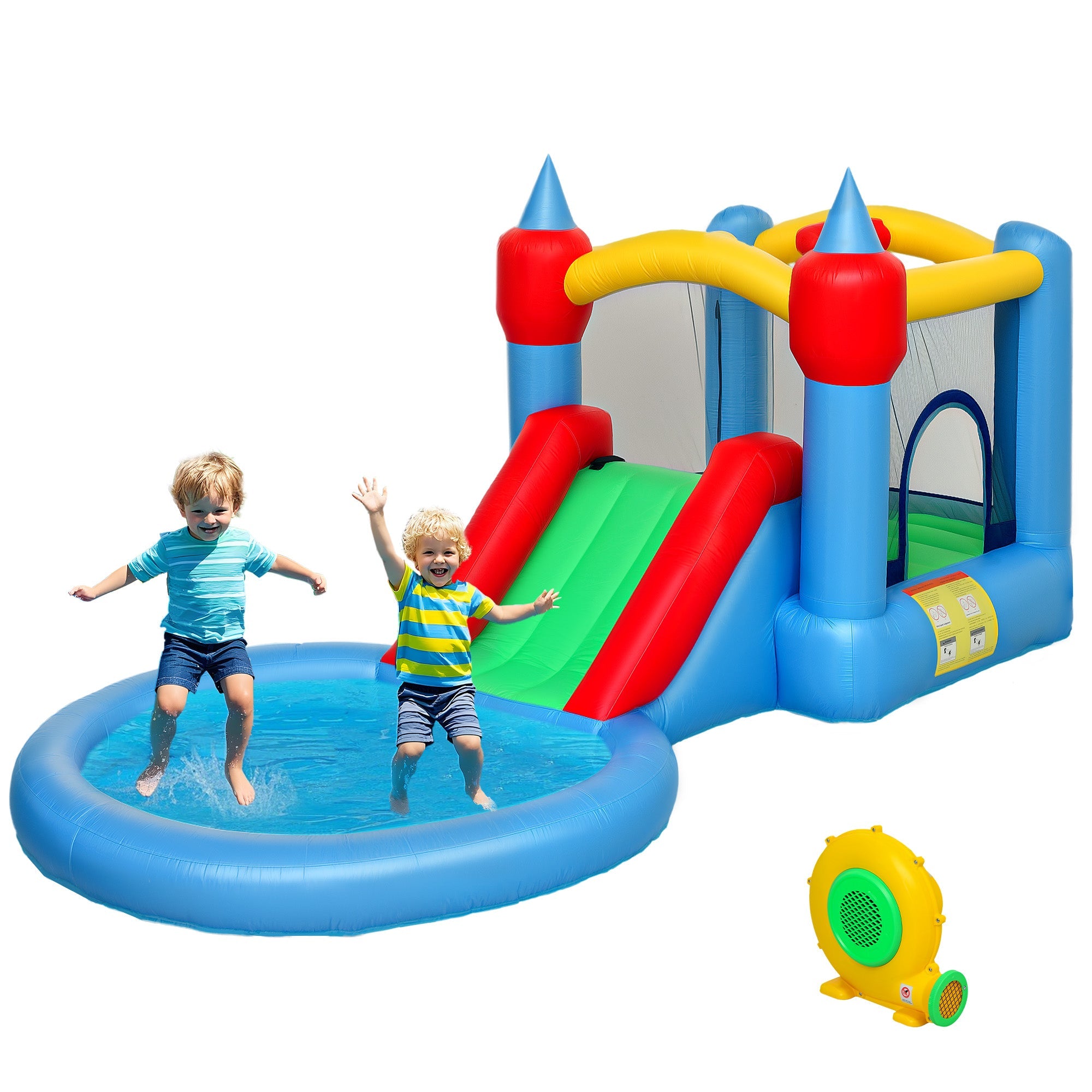 Qaba 4 in 1 Inflatable Bounce House with Slide, Basketball Hoop, Ball Pit, Blower, Storage Bag, 163" x 81" x 75" 