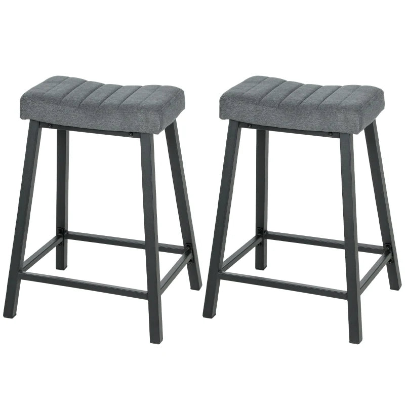 Set of 2 Bar Stools, Velvet Upholstered Counter Stools with Curved Seat and Footrest for Kitchen Island, Grey