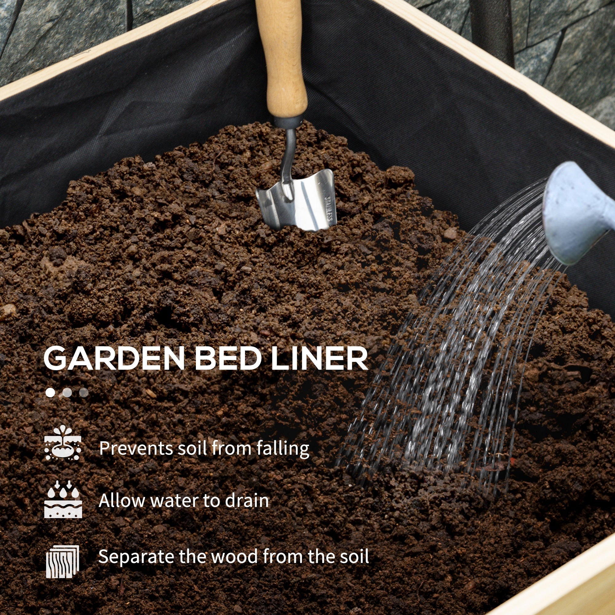 Outsunny Wooden Raised Garden Bed Planter, Large Elevated Planter Box with Legs, Bed Liner and Drain Holes, 7.4' x 1.8' x 2.6' 
