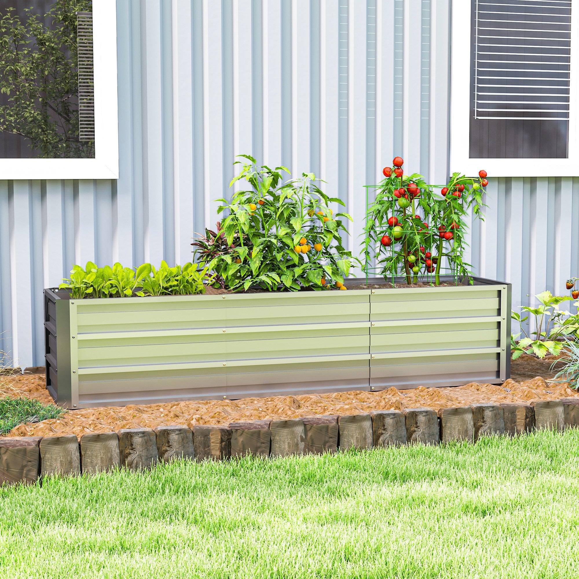 Outsunny Galvanized Raised Garden Bed, Elevated Large Metal Planter Box w/ Install Gloves for Backyard, Patio to Grow Vegetables, Herbs, and Flowers, Silver 
