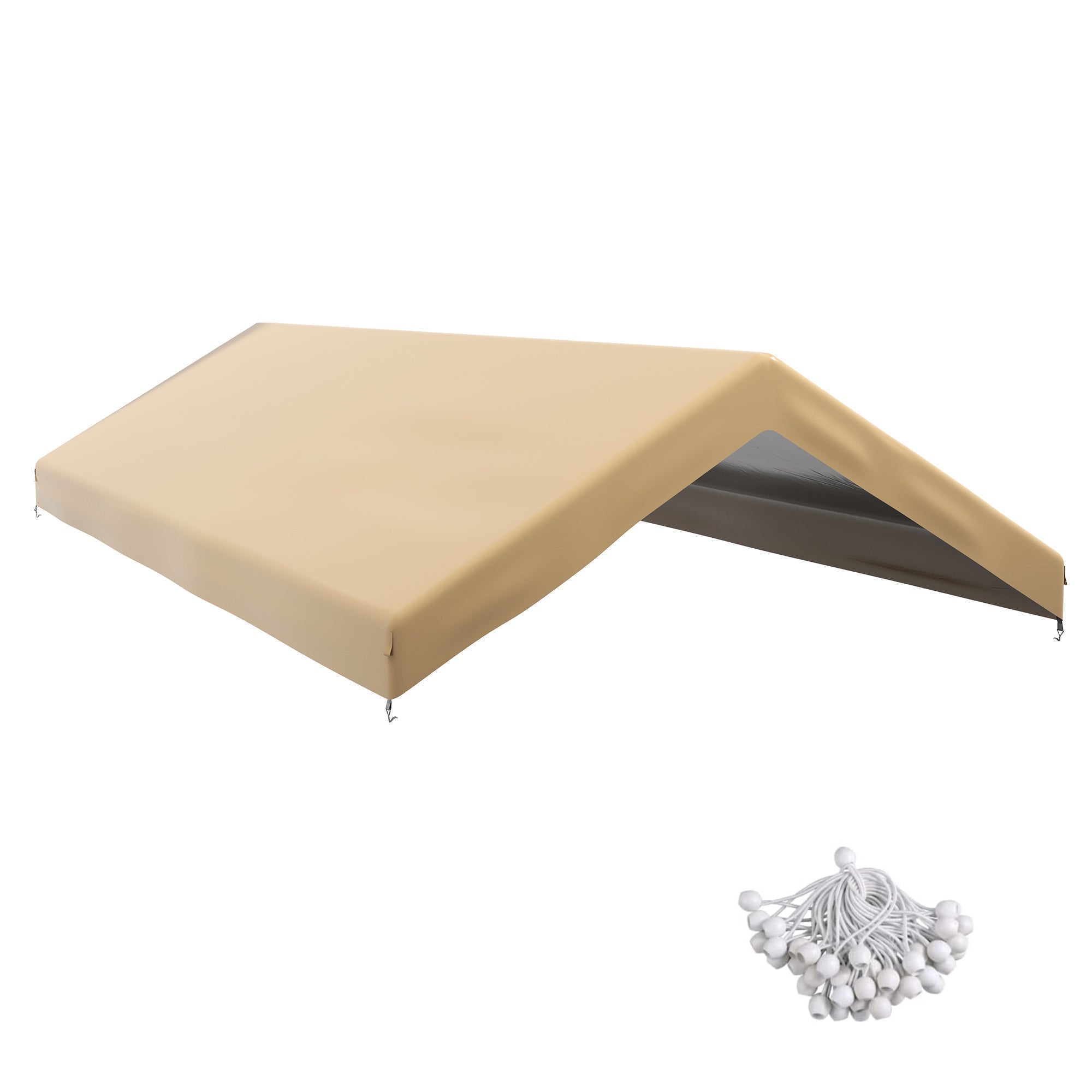 Outsunny 10 x 20ft Carport Replacement Canopy, UV Resistant Garage Car Cover with Ball Bungee Cords, Beige 