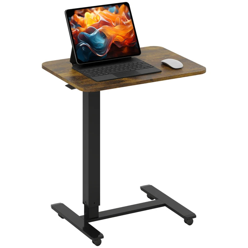 Pneumatic Standing Desk Adjustable Height, Mobile Stand Up Desk with Wheels, 43 Inch Rolling Table, Rustic Brown