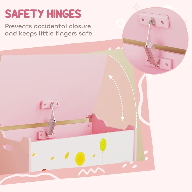 Qaba Kids Storage Chest with Lid, Toy Box Organizer with Safety Hinges for Playroom, Bedroom, Living Room, Pink