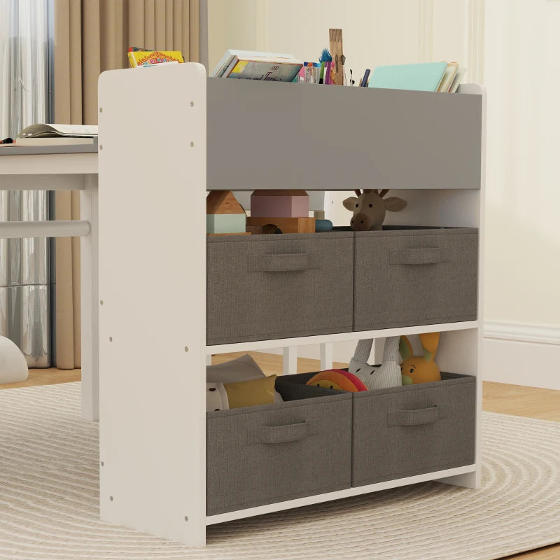 Qaba Kids Table and Chairs Set, Toddler Art Table and Chair Set with Paper Roll, Storage Shelves and Drawers, Grey
