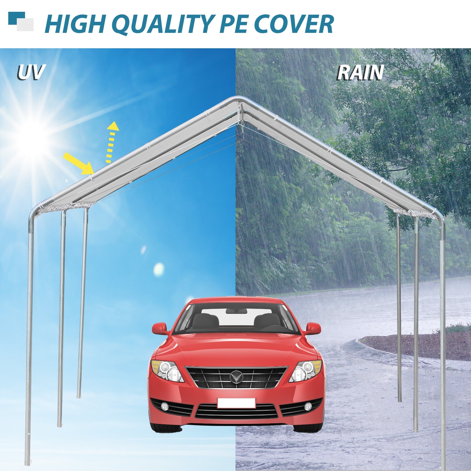 Outsunny Carport 10'x20' Heavy Duty Galvanized Steel Canopy Anchor Kit White 