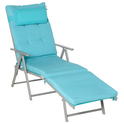 Outsunny Folding Chaise Lounge Outdoor Adjustable Recliner Chair Comfortable Blue Relaxation 