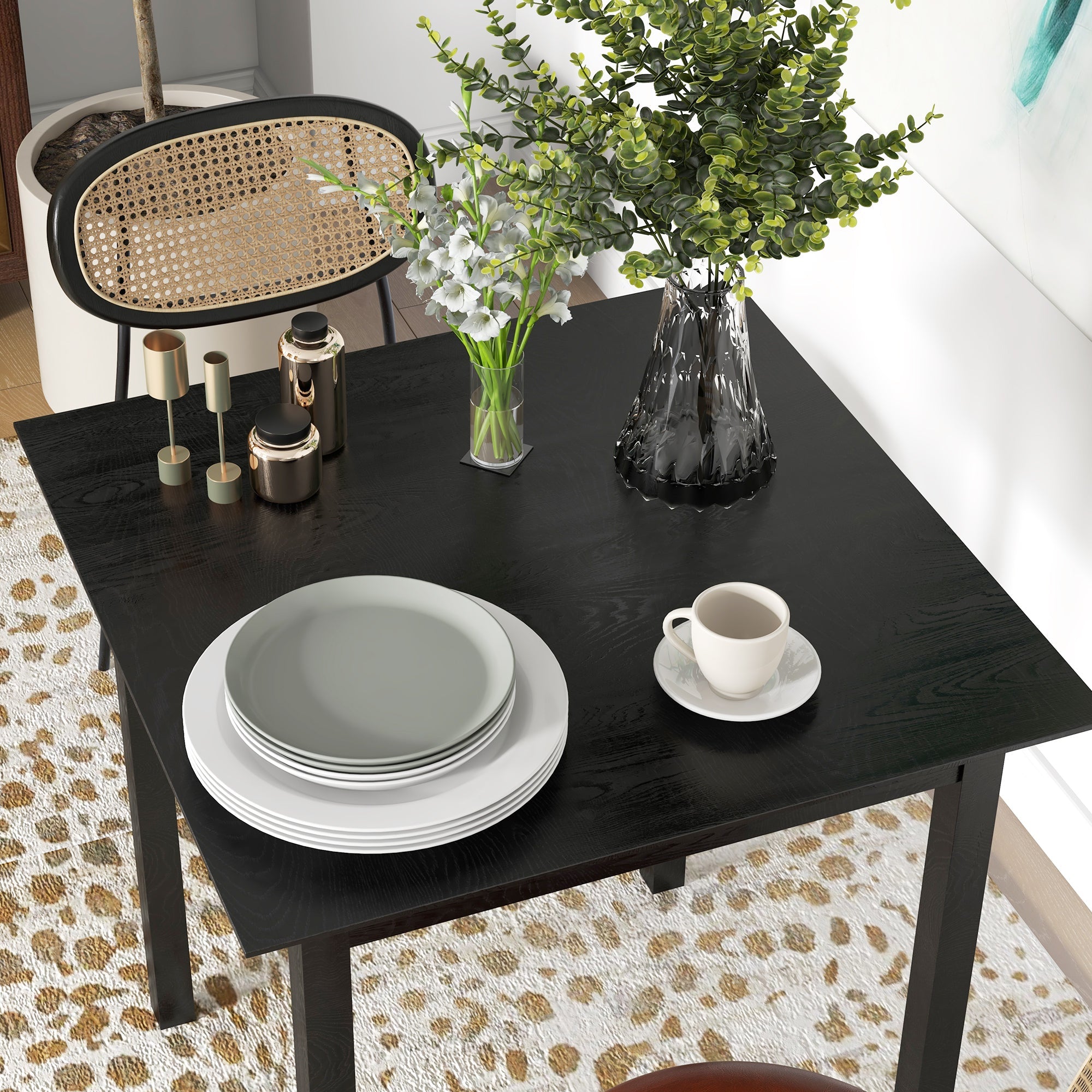 HOMCOM Classic 30" Square Dining Table - Farmhouse Style, Pine Wood Frame, Space-Efficient Small Kitchen Table, Black 