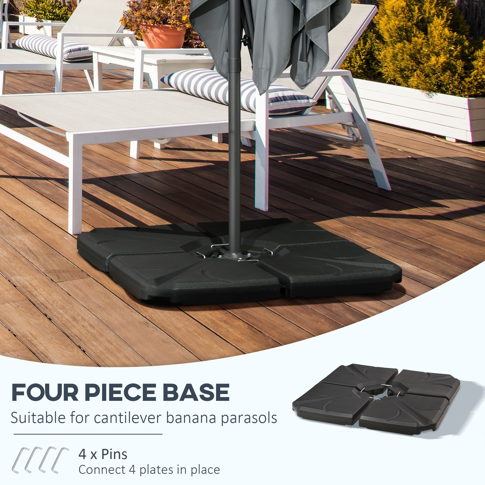 Outsunny 4 Piece Umbrella Base Stand Cantilever Weight Plates U Locking 123 lb Water 158 lb Sand Support 