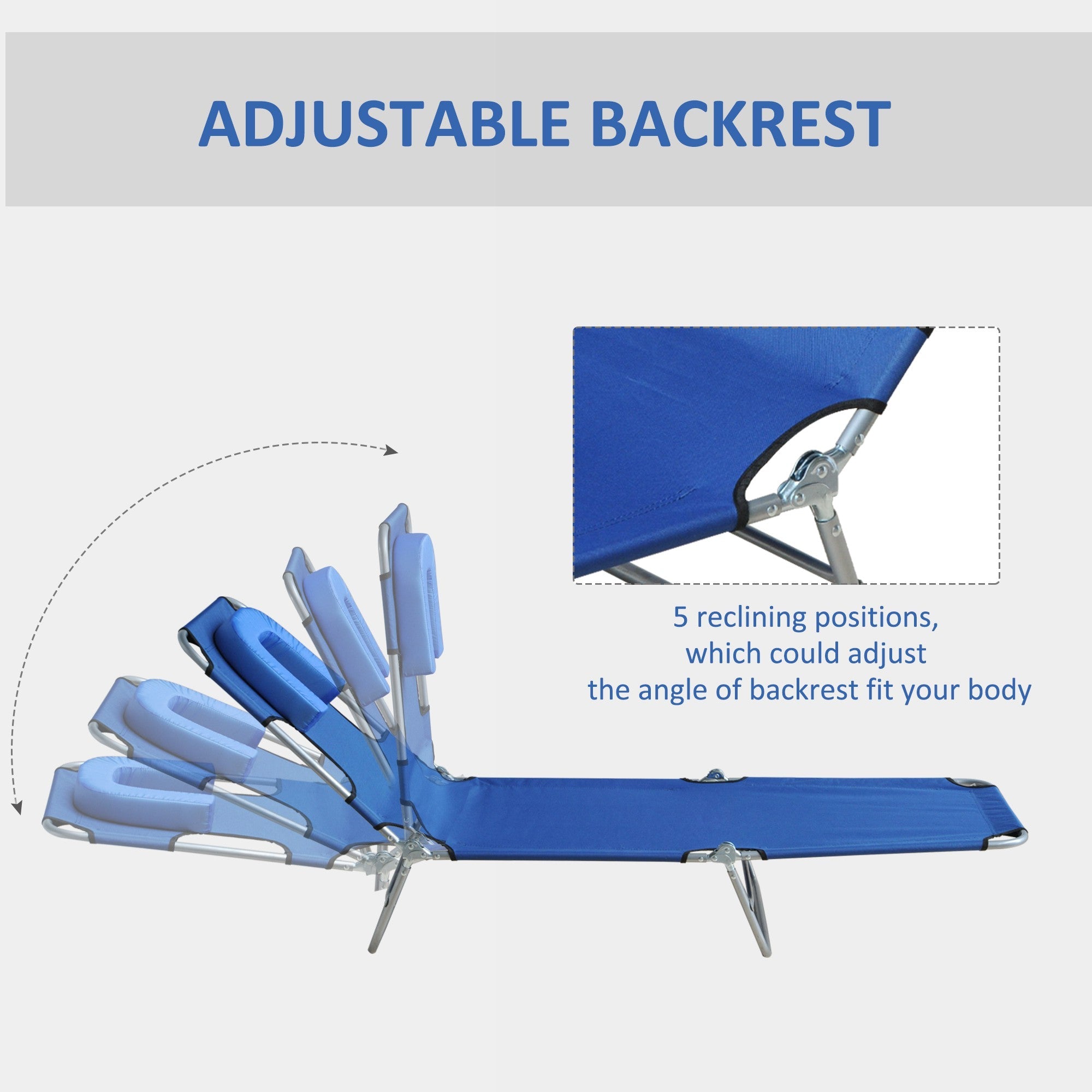 Outsunny Adjustable Folding Chaise Lounge with Face Hole Beach Camping Recliner Sunbed Blue 