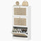 HOMCOM Rattan Shoe Storage Cabinet with 3 Flip Drawers and Adjustable Shelves, Entryway Shoe Cabinet for 18 Pairs, White
