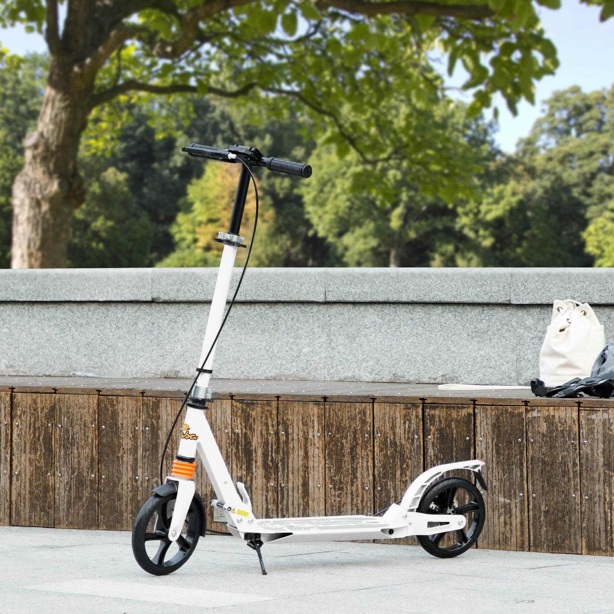Qaba Foldable Kids Scooter with 4 Adjustable Height, Double Brake, Shock Absorption for Ages 6-12, White 
