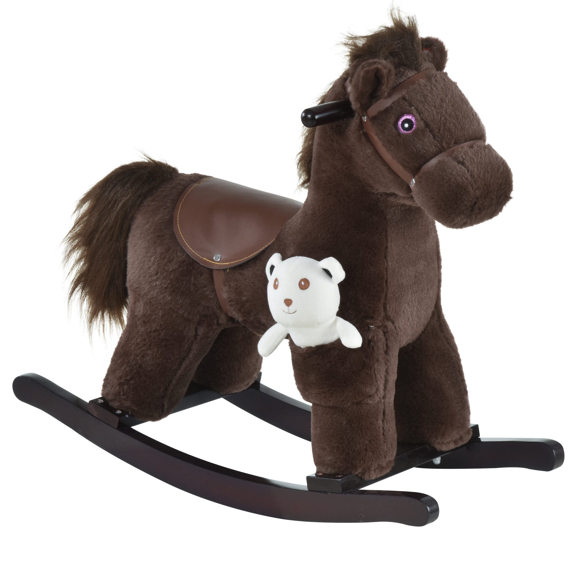 Qaba Children's Plush Rocking Horse - Cozy Bear Ride-On Toy with Realistic Sounds, Soft Seat for Kids, Brown 
