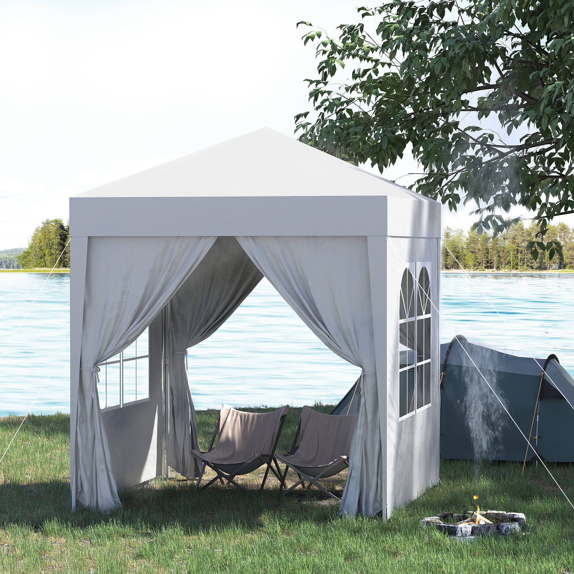 Outsunny Pop Up Party Tent 6.6x6.6ft Outdoor Folding Gazebo Canopy with Side Walls Easy Setup for Events White 
