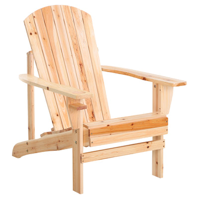 Outsunny Wooden Classic Adirondack Chair with Cup Holder Ergonomic Outdoor Patio Garden Deck Furniture Natural 