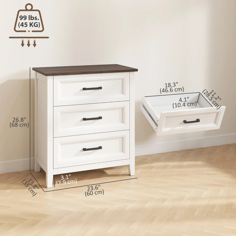 HOMCOM 3 Drawer Bedroom Dresser, Modern Storage Chest with Wood Top for Living Room, Closet & Entryway