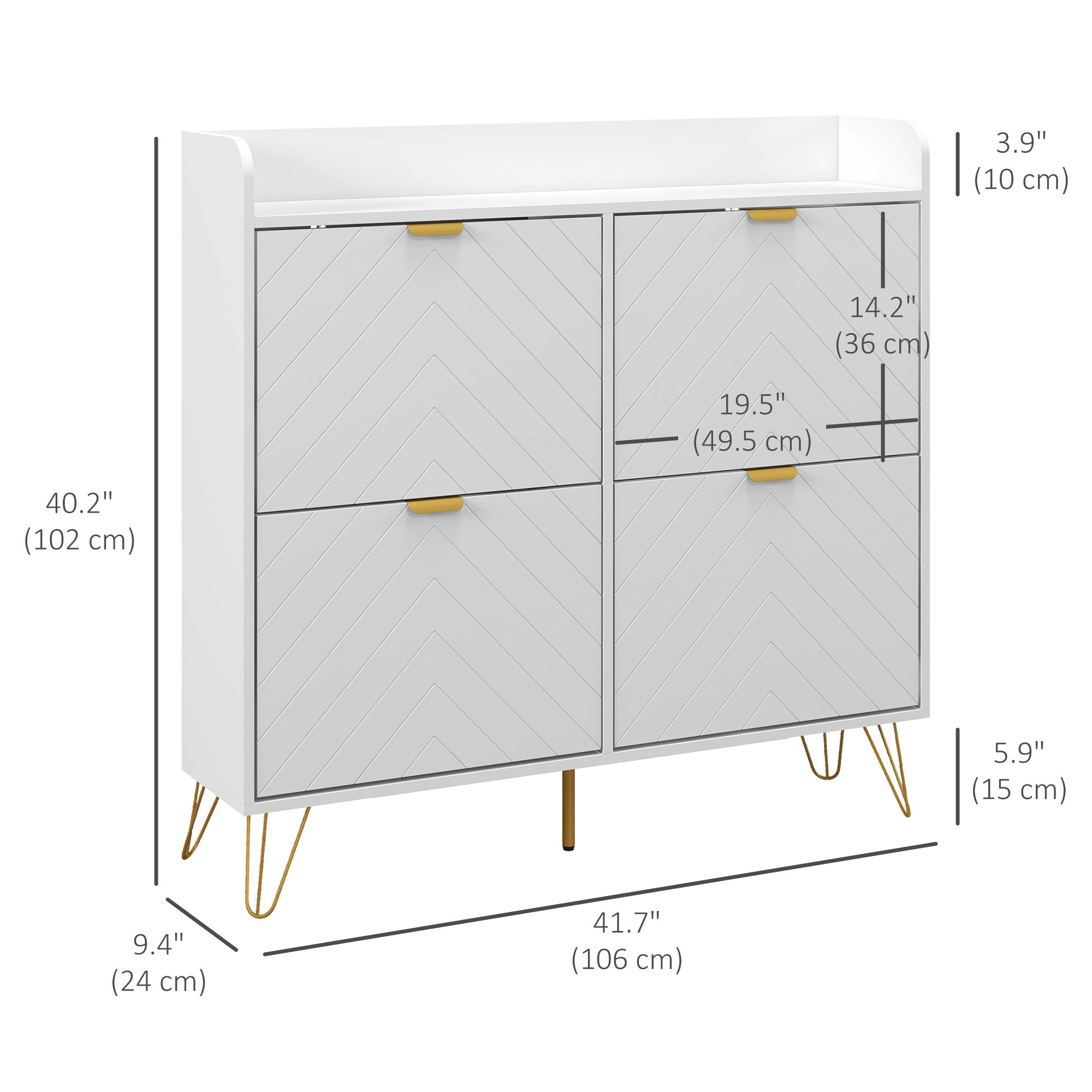 HOMCOM Shoe Storage Cabinet with 4 Flip Drawers Adjustable Shelf 16 Pairs of Shoes Cabinet White 