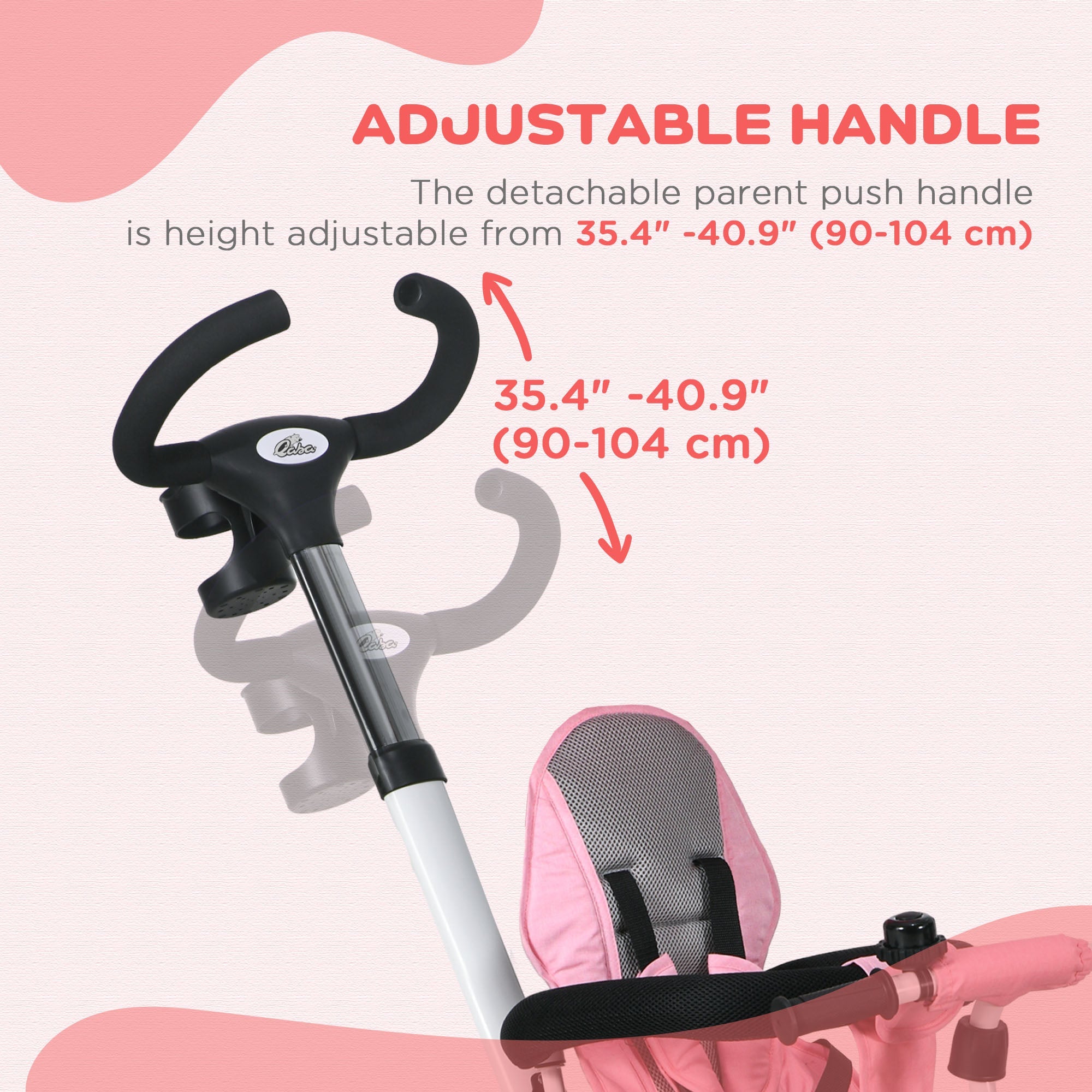 Qaba Pink 6-in-1 Toddler Tricycle with Push Handle, Canopy, Storage, Cupholder - Ideal for Outdoor Fun 