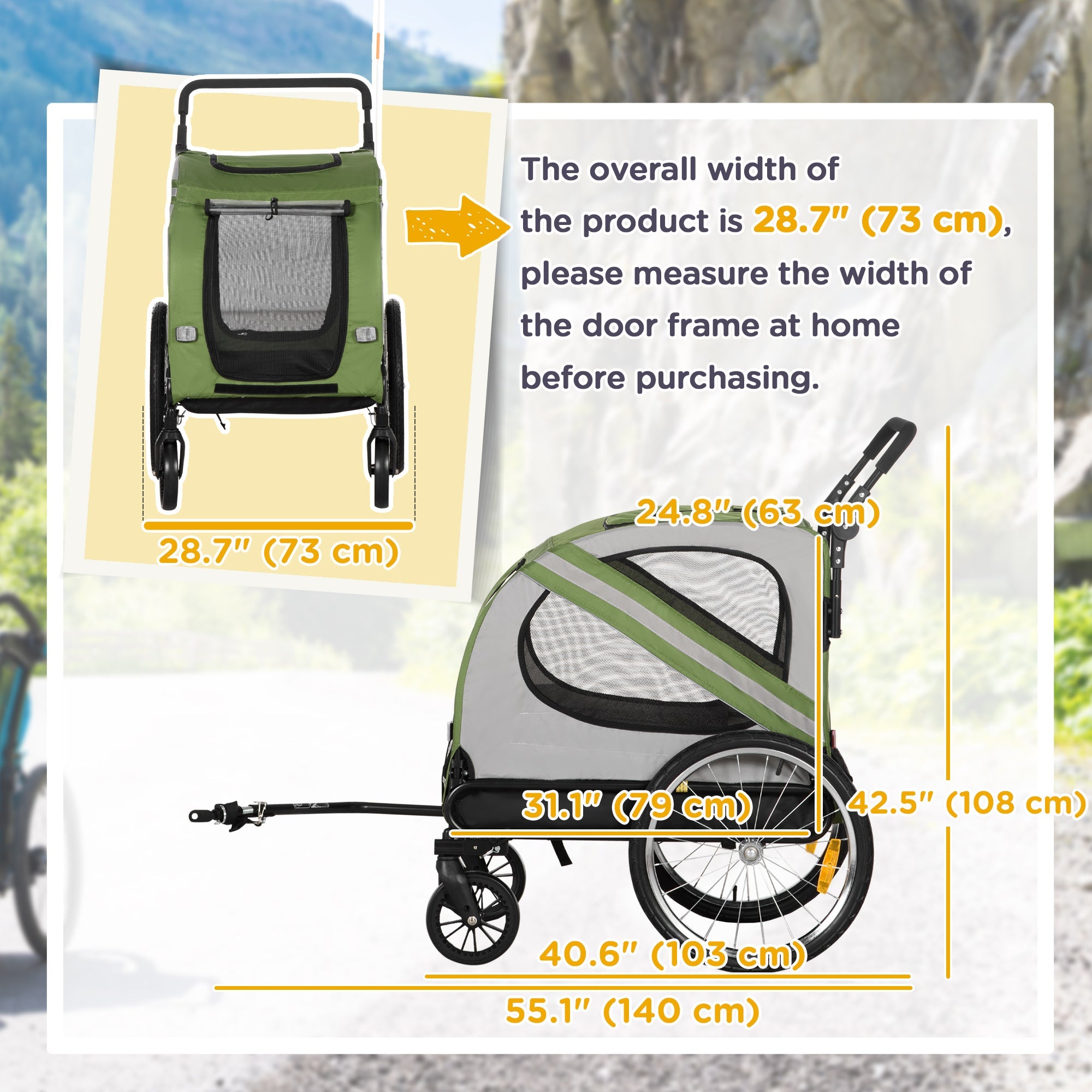 Aosom 2-in-1 Pet Adventure: Dog Bike Trailer Pet Stroller, Green Universal Wheel Reflectors Travel Carrier 