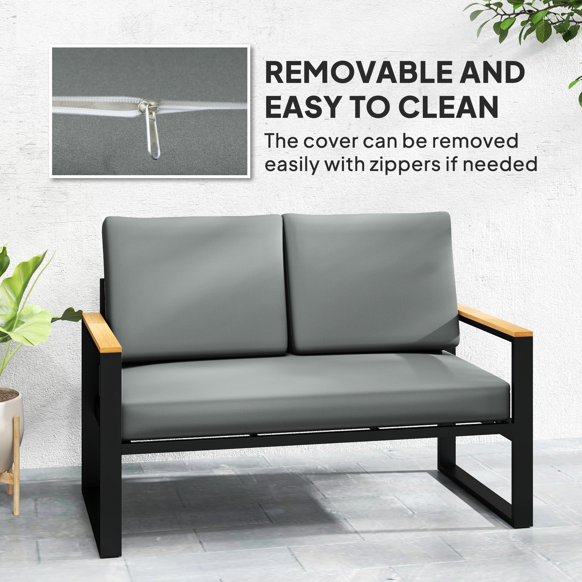 Outsunny 2 Seater Outdoor Seat Cushions with Backrest, Loveseat Double Sofa Outdoor Furniture Cushions, Fade-Resistant Replacement Patio Cushions for Indoor and Outdoor, Light Grey 
