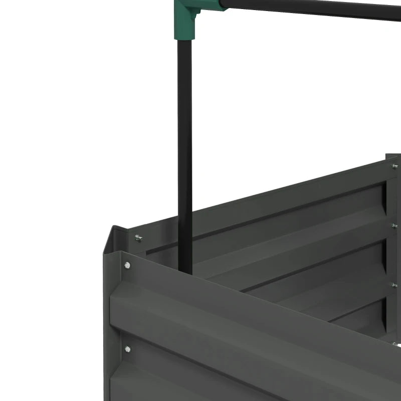 Galvanized Planter Box, Outdoor Raised Garden Bed with 4-Tier Trellis Tomato Cage for Climbing Vines, Vegetables, Grey