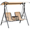 Outsunny Porch Swing: 2-Person Covered Swing with Pivot Table Cup Holder Adjustable Canopy Beige