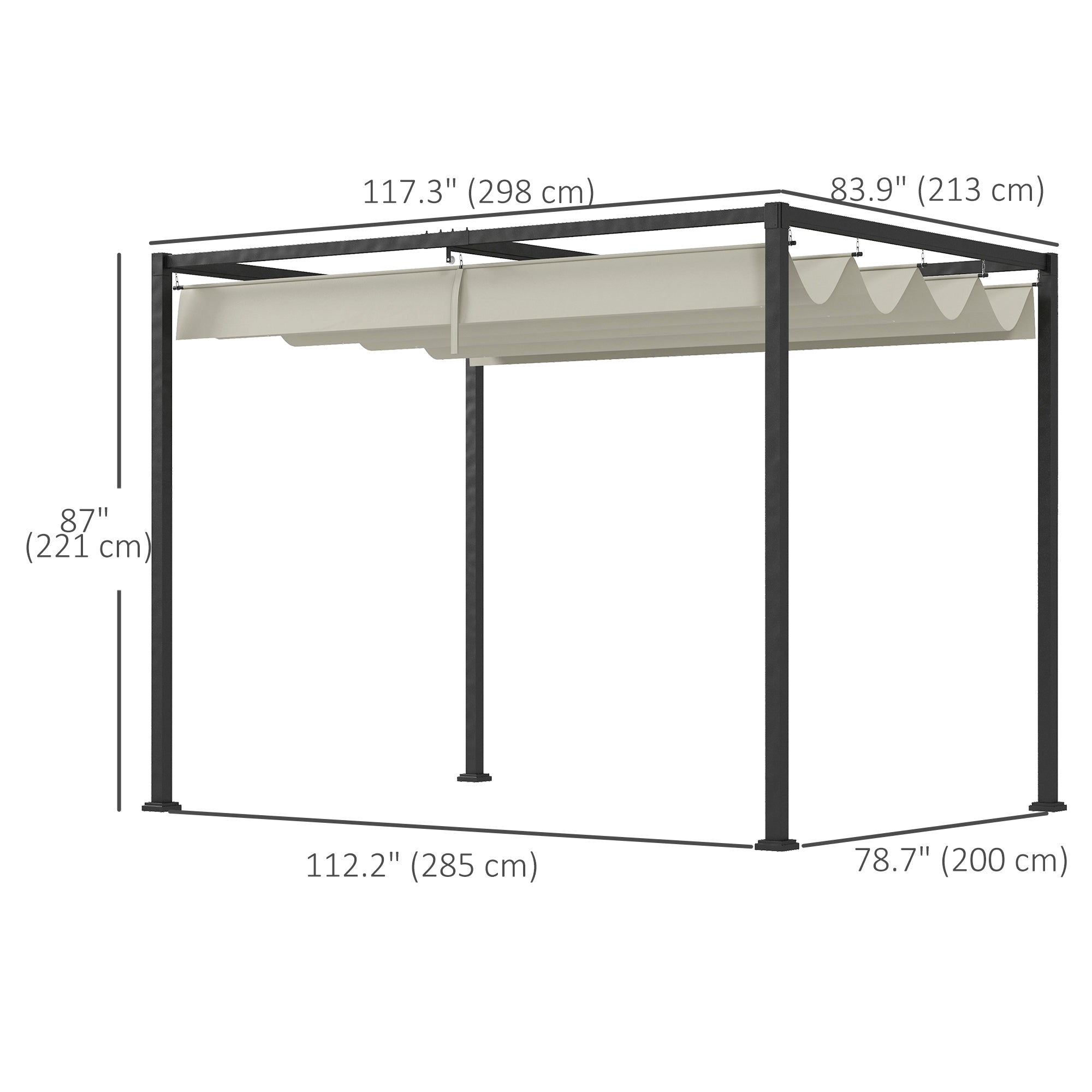 Outsunny 10' x 7' Patio Pergola with Retractable Canopy, Outdoor Sun Shelter, Yard Shade, Cream White 