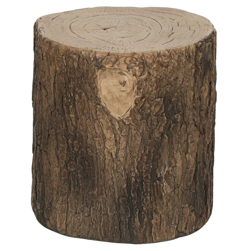 Tree Stump Decorative Garden Stool, 15" Outdoor Stool Side Table Plant Stand Footstool for Indoor Outdoor, Brown