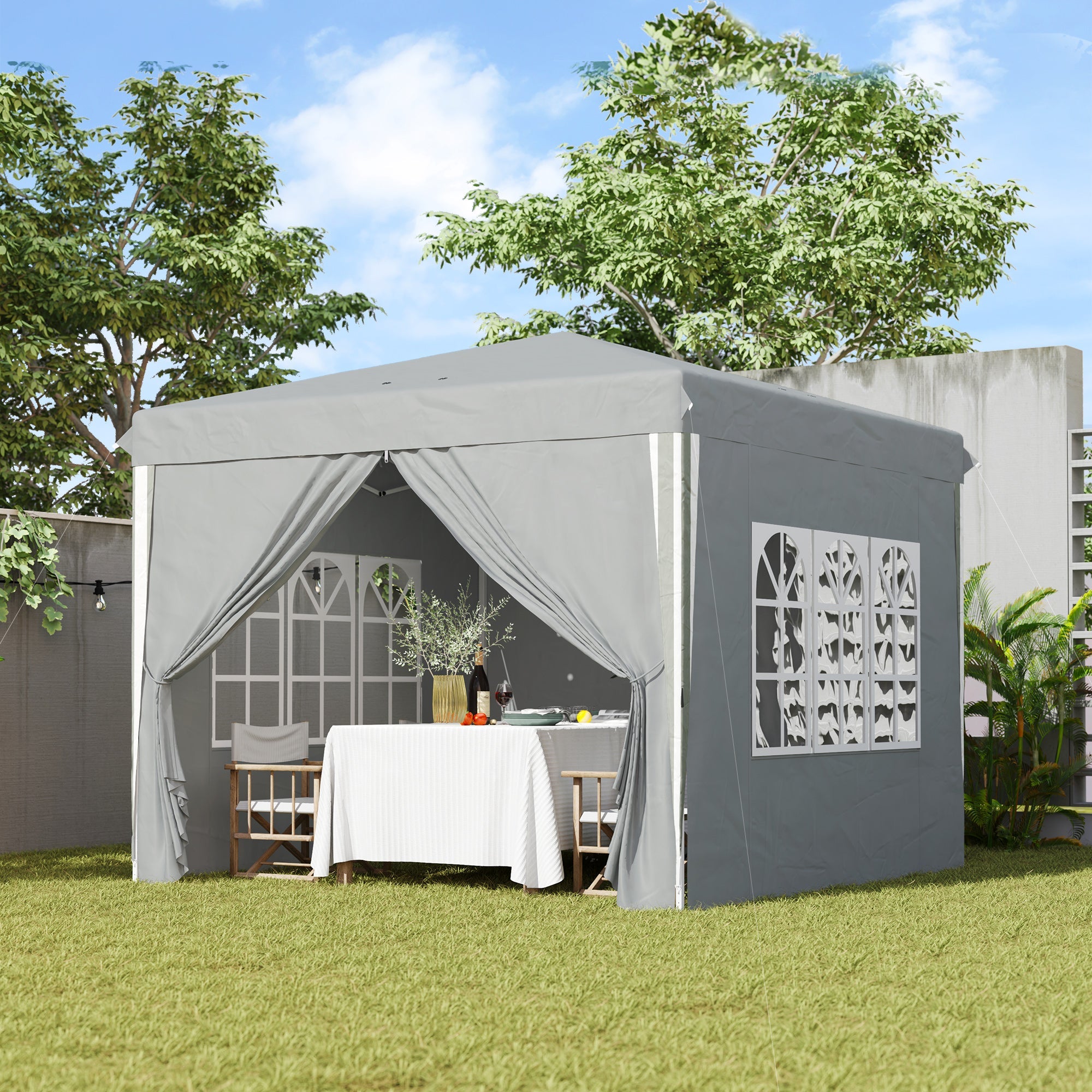 Outsunny 10' x 10' Pop-Up Canopy Tent with Sidewalls, Height-Adjustable, Carry Bag Included, for Outdoor, Garden, Patio, Light Grey 