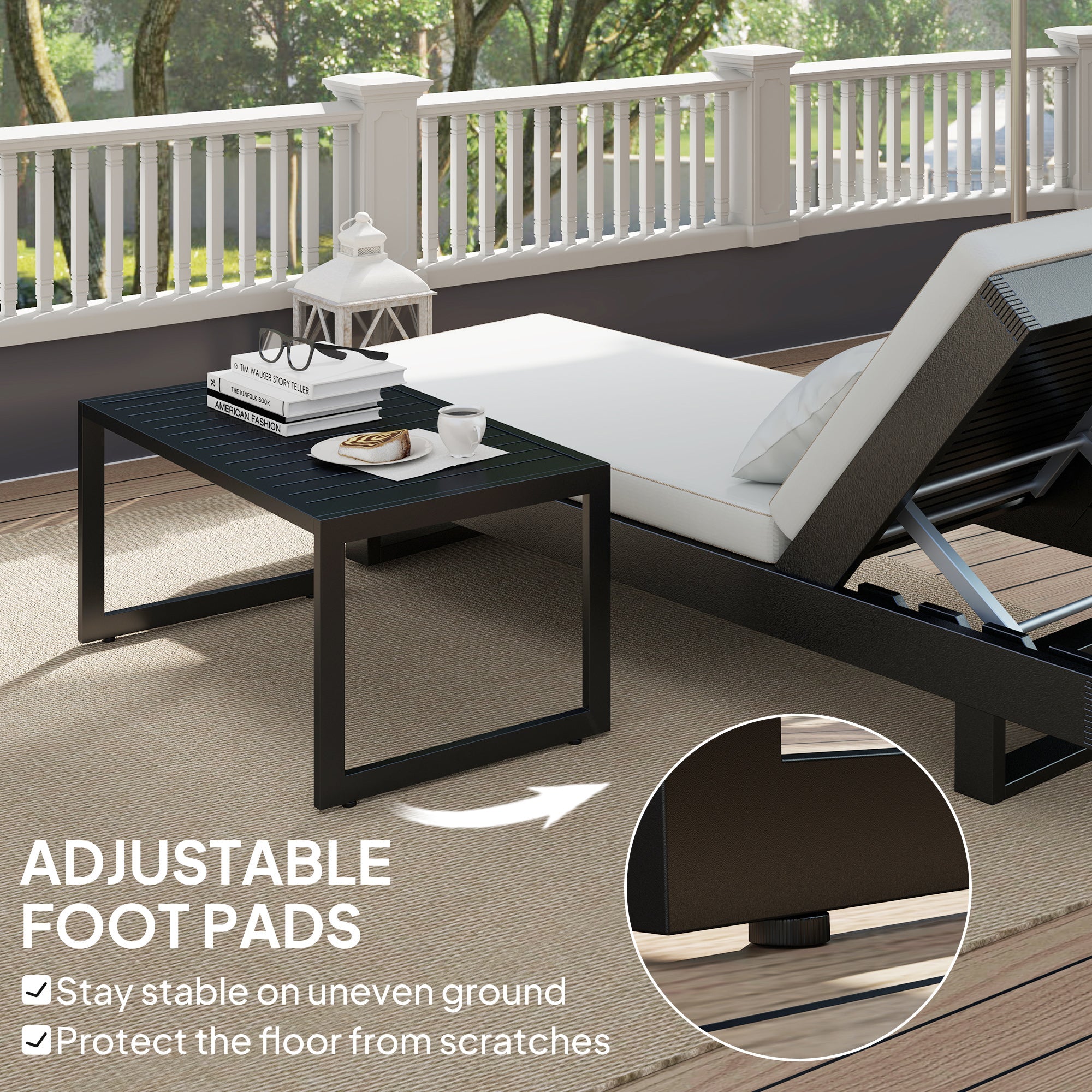 Outsunny Outdoor Coffee Table, Patio Coffee Table with Slatted Tabletop, Adjustable Foot Pads for Garden, Patio, Lawn, Black 