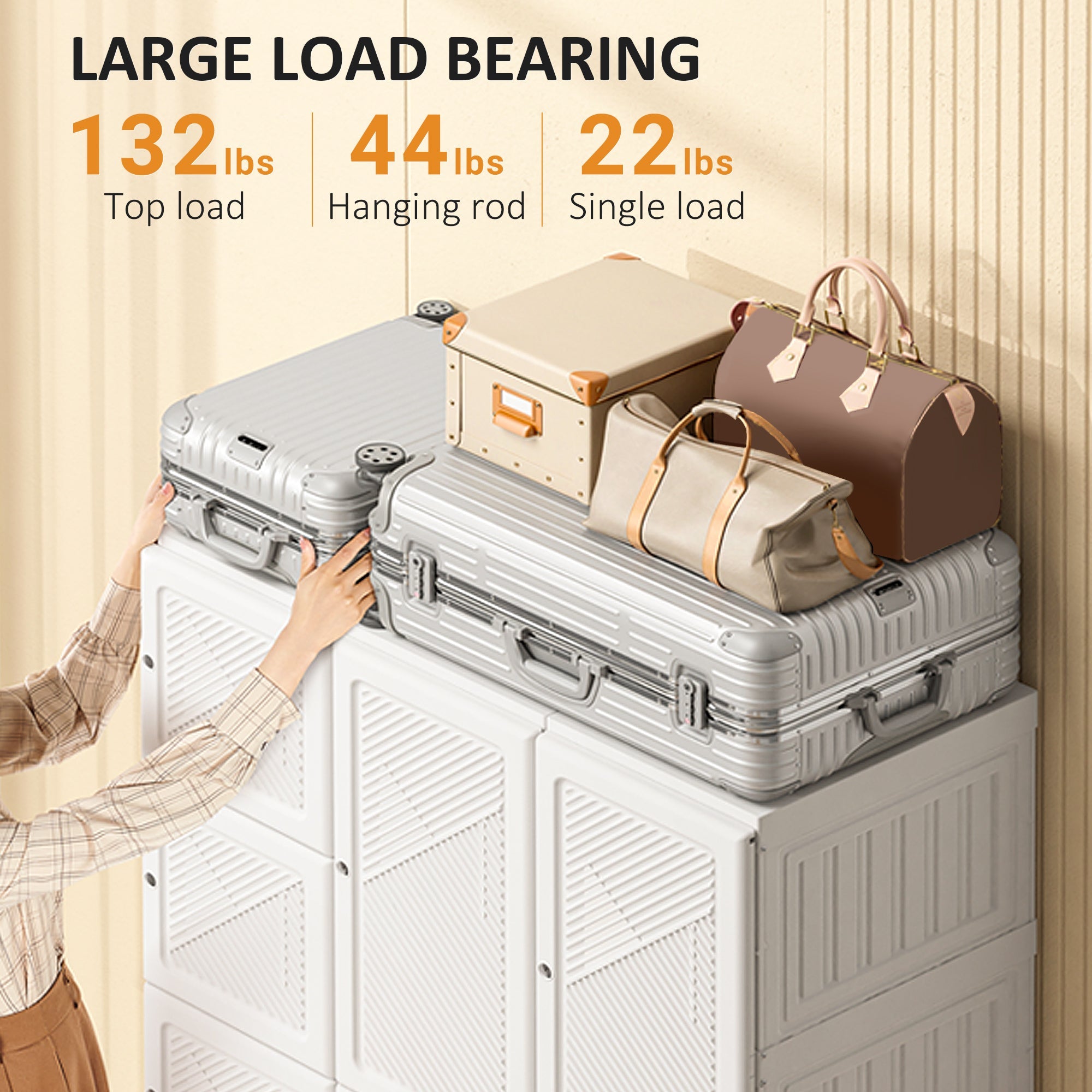 HOMCOM Portable Wardrobe Closet, Folding Bedroom Wardrobe, Clothes Storage Organizer with 8 Cube Compartments, White 