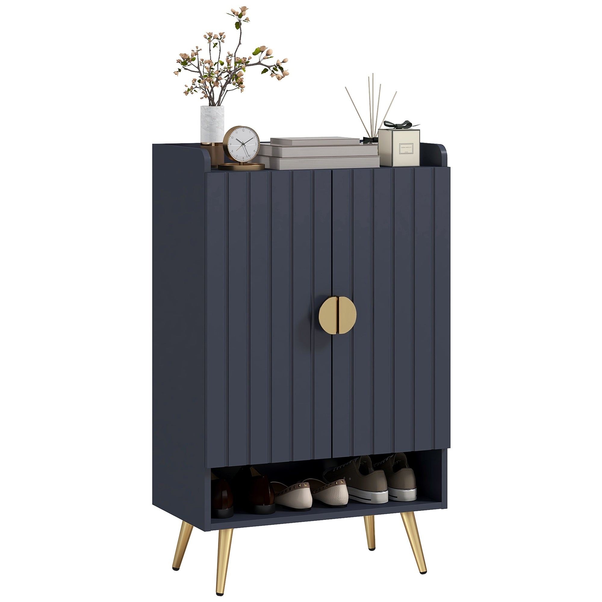HOMCOM Modern Entryway 15 Pair Shoe Cabinet with 2 Doors Adjustable Shelves, Grey Finish for Stylish Organization | Sleek Design 