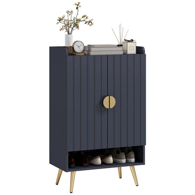 HOMCOM Modern Entryway 15 Pair Shoe Cabinet with 2 Doors Adjustable Shelves, Grey Finish for Stylish Organization | Sleek Design 