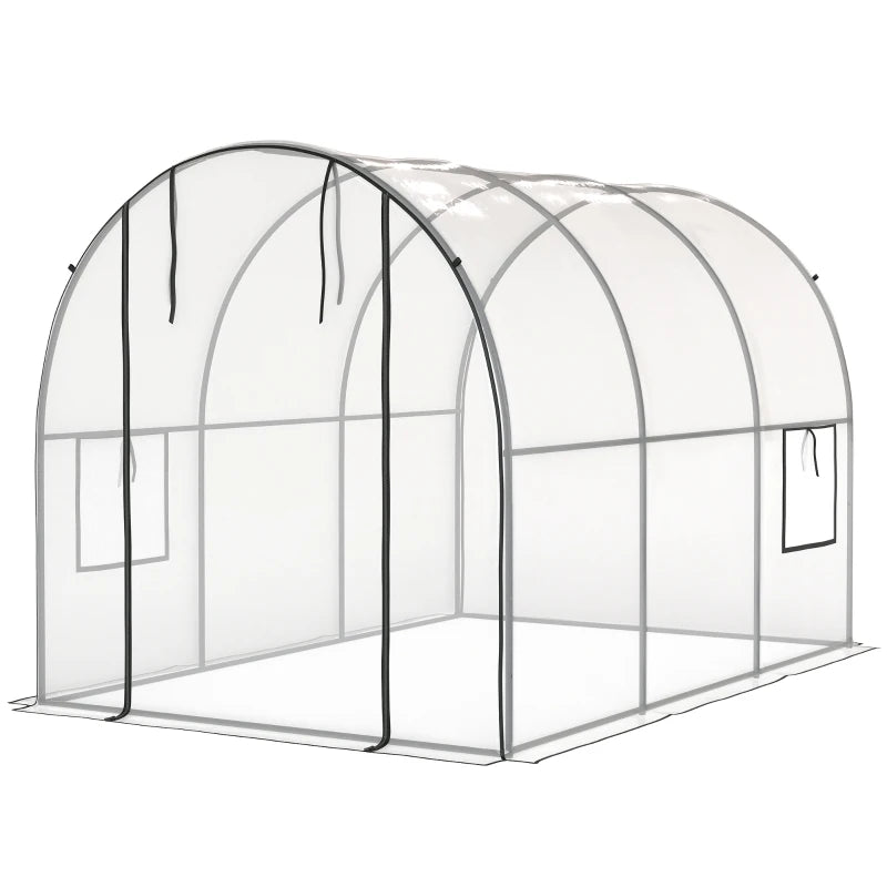 Polytunnel Greenhouse with Roll-up Door and Mesh Window, Walk-in Grow House Tent with Steel Frame, 3 x 2 x 2 m, Clear