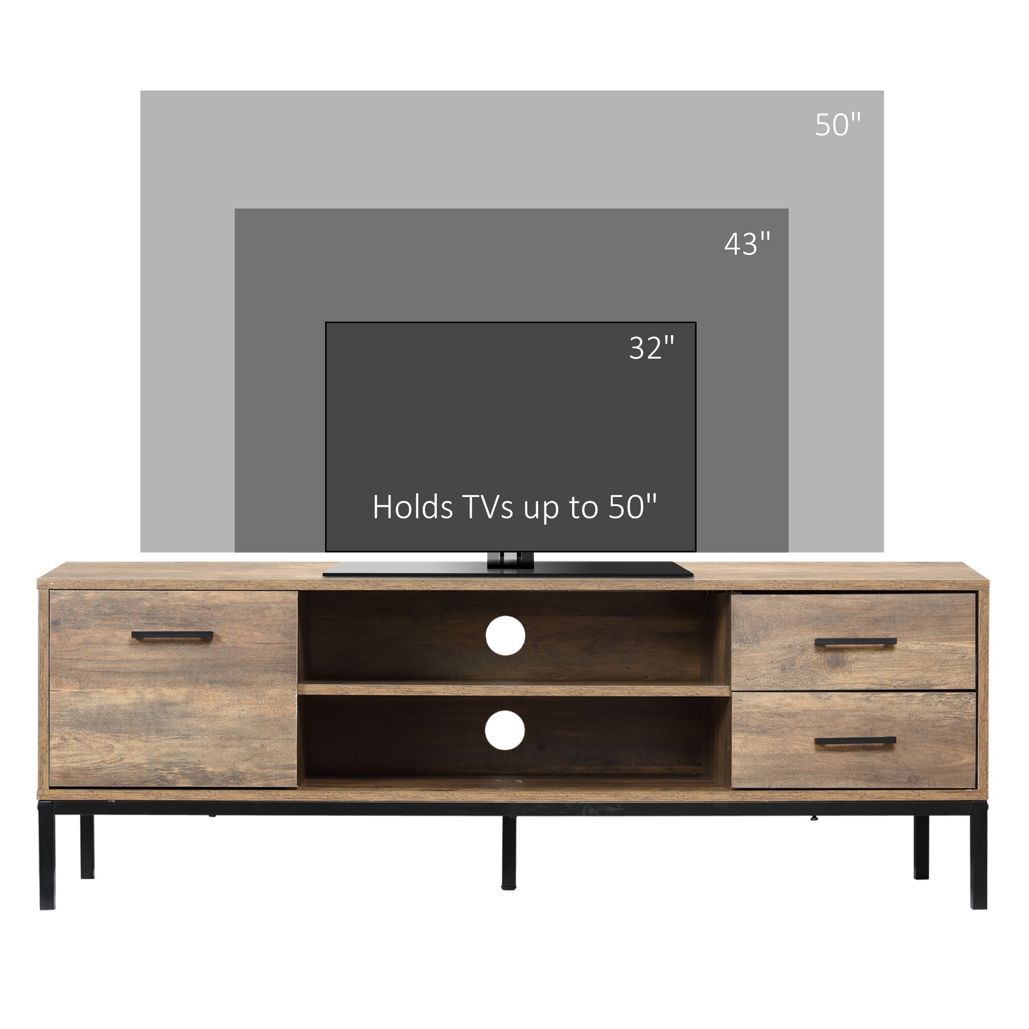 HOMCOM Contemporary Coffee Convergence: TV Stand for up to 50" TVs, Entertainment Center with Door, Open Storage, Drawers, Steel Legs 