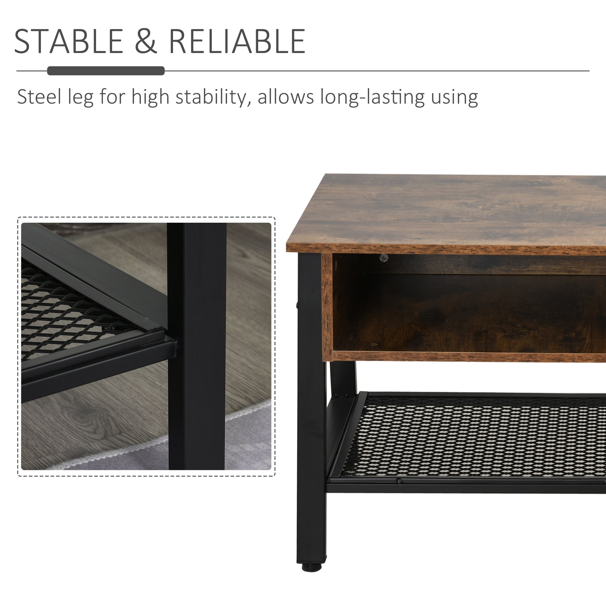 HOMCOM Mid Century TV Stand: For TVs up to 45", Media Console, Flat Screen, Entertainment Center, Rustic Brown 