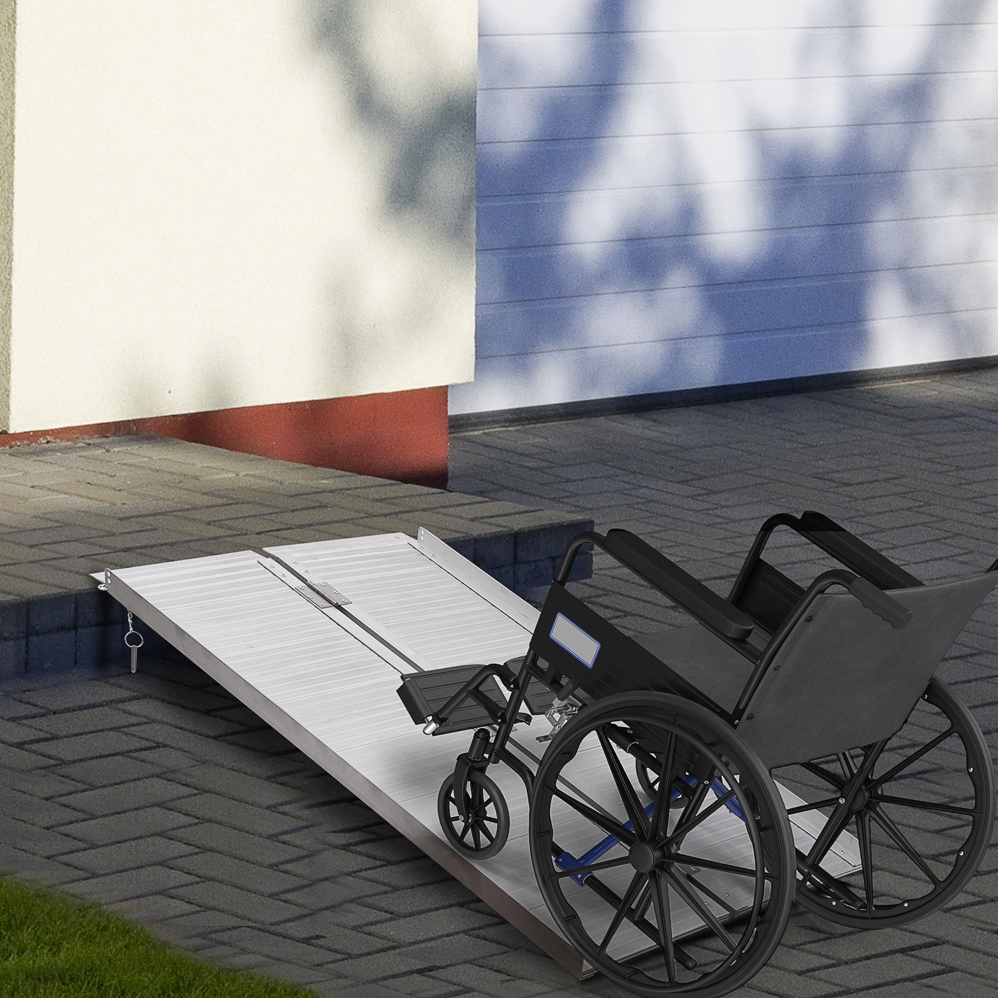 HOMCOM Portable Wheelchair Ramp 4ft Foldable Aluminum Scooter Access Ramp Easy Carry Handle Mobility Aid 