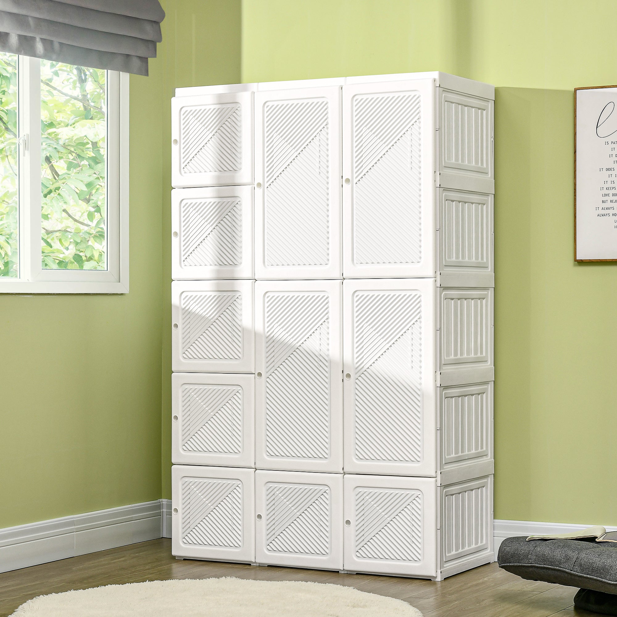 HOMCOM Portable Wardrobe Closet, Folding Bedroom Wardrobe, Clothes Storage Organizer with 8 Cube Compartments, White 