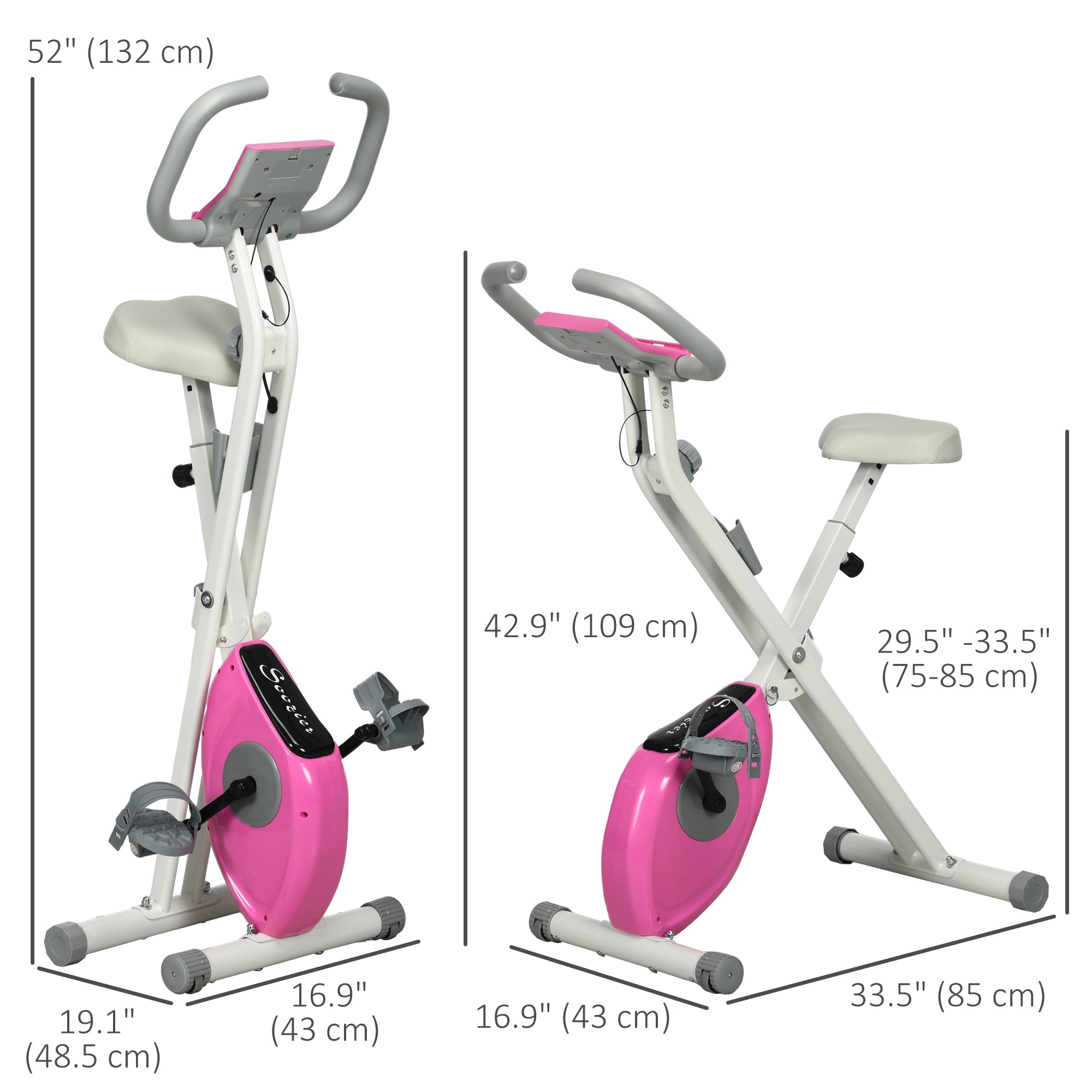 Soozier Foldable Exercise Bike Indoor Stationary Bike w/ 8-Level Magnetic Resistance LCD Screen Phone Holder for Home Gym Pink 