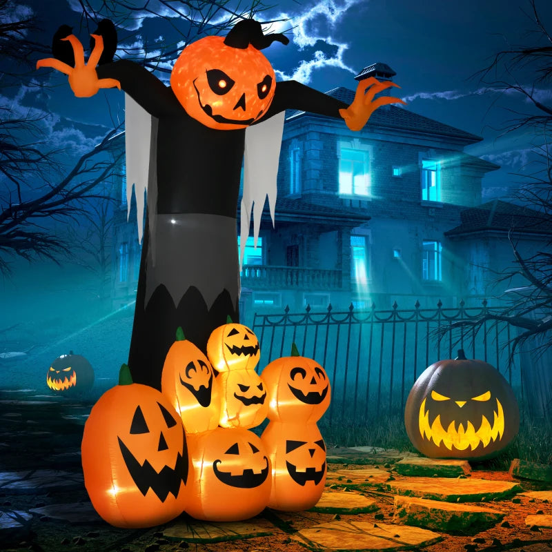 Outsunny 8ft Halloween Inflatable Pumpkin Head Ghost in a Hat – LED Lighted Outdoor Decoration 