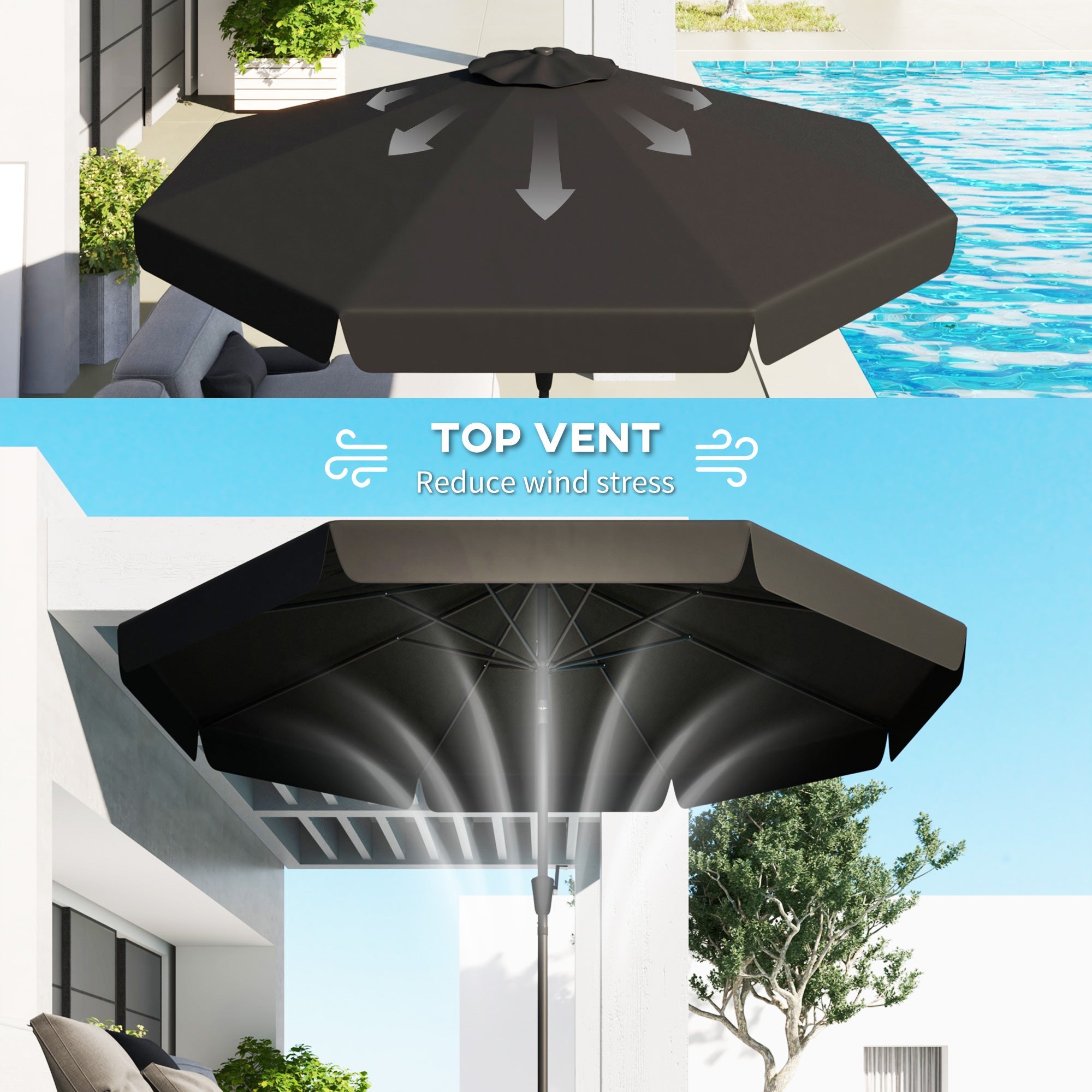 Outsunny 8.5ft Round Market Patio Umbrella: Outdoor Table Umbrella with Tilt Crank for Garden & Backyard, Black 